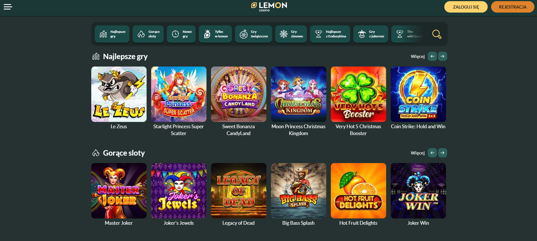 Kolekcja gier w Lemon Casino Online